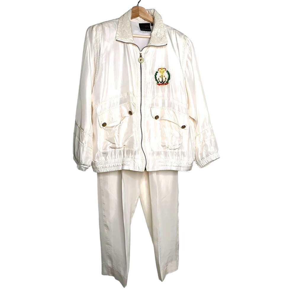 Mureli 100% Silk Sailing Graphic Full Zip Jacket & Elastic Waist Pants Set Sz M